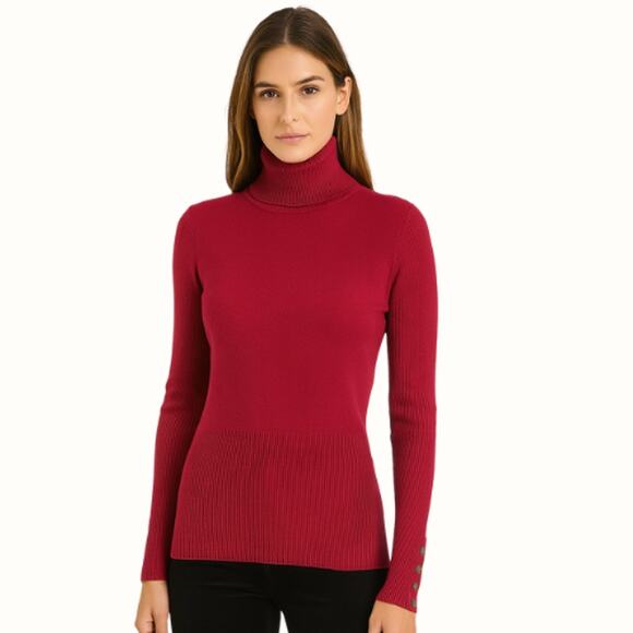 White House Black Market Sweaters - White House Black Market Ribbed Knit Turtleneck in Red – EUC Size L